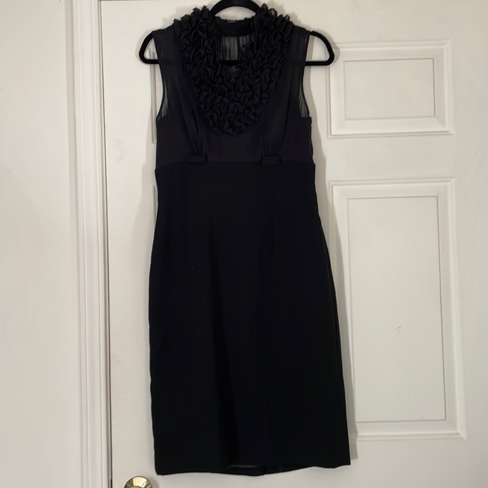 Calvin Klein Ruffle Sheer and Crepe Dress-6